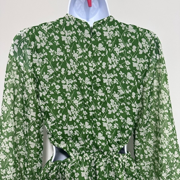 NWT Abercrombie & Fitch Long-sleeve sheer Green Floral Cutout Dress - Small - Picture 8 of 10
